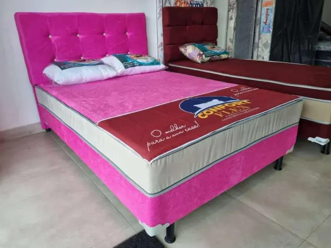 Cama Box Confort Flex Rosa - Conforto e Qualidade, colchão incluso 