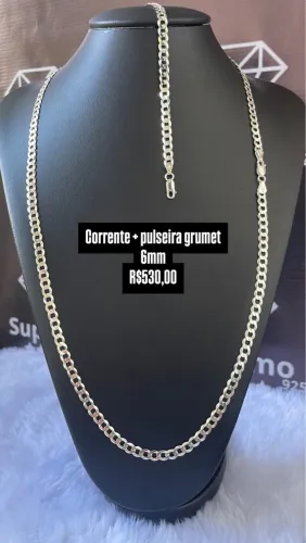Corrente + pulseira grumet 6mm Prata 925 acompanha certificado de garantia