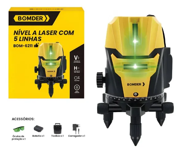Nível a Laser Profissional 5 Linhas Trena Recarregável