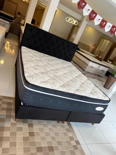 Conjunto cama Box Queen Size Maxflex Látex Base Box +Colchão+Cabeceira - ENTREGAMOS 