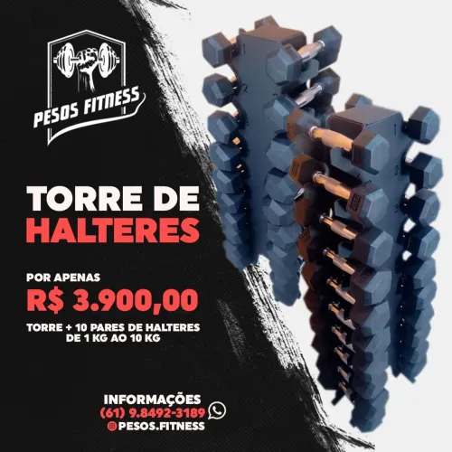 Torre de halteres sextavados injetados Pegada cromada novos 