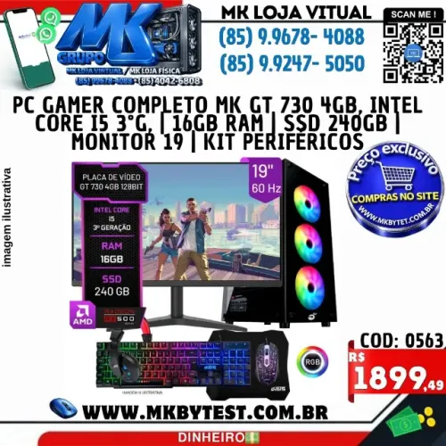 PC Gamer Completo Mk GT 730 4GB, Intel Core i5 3°G, 16GB RAM SSD 240GB Monitor 19 Kit