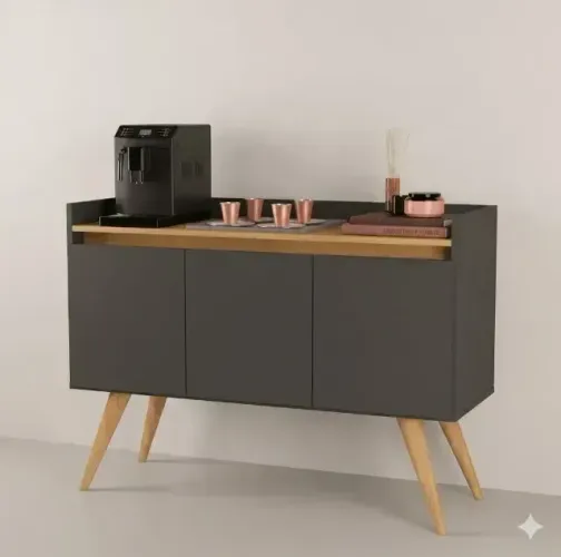 Novo! Buffet Gold com 3 portas Preto e Mel - Frete Grátis