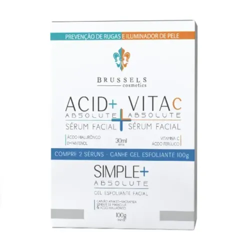 Kit Sérum Brussel Cosmetics Acid Absolute 30ml + Sérum Vita C Absolute 30ml + Gel Esfolian