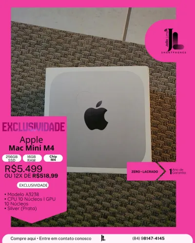 APPLE MAC MINI M4, CHIP M4, 256GB, 16GB RAM, LACRADO, EXCLUSIVIDADE!