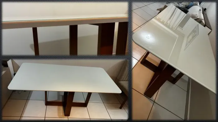 Mesa de Jantar Laqueada com Vidro - 160x80 cm