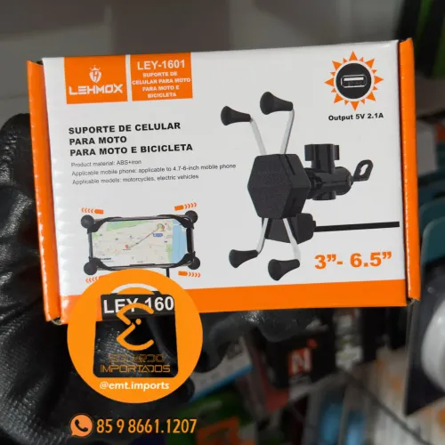 Suporte Garra Para Celular Moto Universal Com Carregador Usb