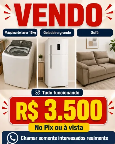 Vendo máquina de lavar, geladeira e sofá