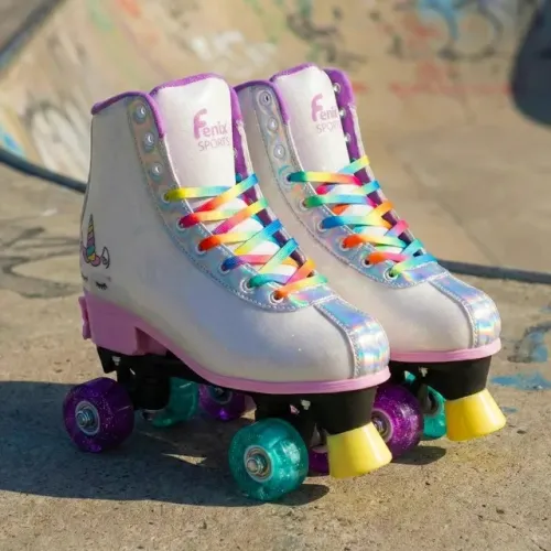 Patins Ajustável Unicórnio com Luz, Multicor, Tamanho 31-34 Fenix