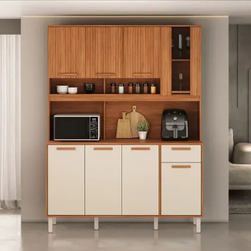 Novidade! Kit Cozinha 1,50m Itafriz Cinamomo/Off 69/70 8 Portas 1 Gaveta - Itatiai