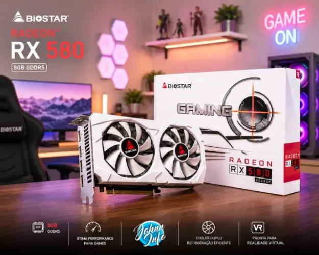 Placa de Vídeo Biostar AMD Radeon RX 580 2048SP, 8GB, GDDR5, 256 Bit, White