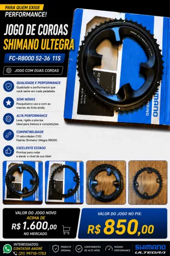Jogo de duas coroas p bicicleta Speed Shimano Ultegra 52-36 de 11 velocidades