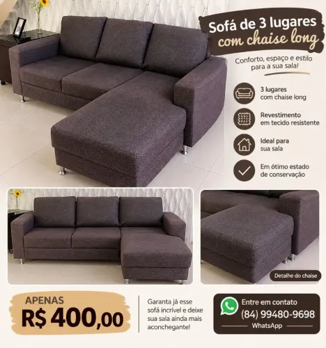 Sofá 3 lugares com chaise long
