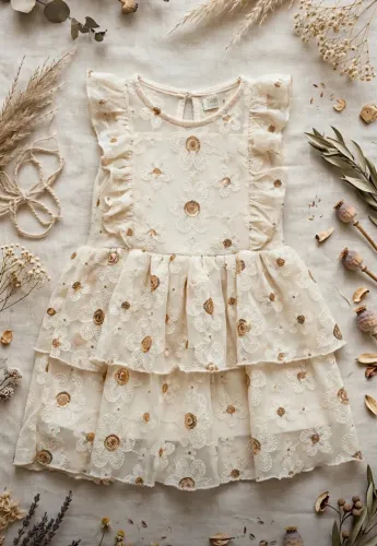 VESTIDO INFANTIL BOHO CHIC BORDADO FLORAL COM PAETÊ - TAM 2*