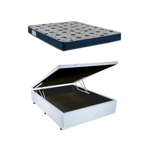 CAMA BOX BAÚ CORINO BRANCO ALTO NÍVEL + COLCHÃO ISO 60 D28 ORTOBOM