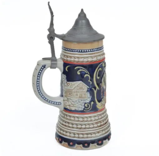 caneca stein em porcelana ceramarte com tampa , pintada a mão 