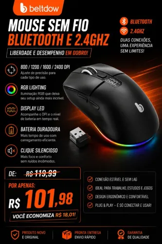 Mouse Sem Fio Bluetooth