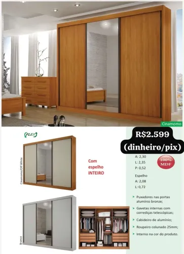 Promoção Imperdível - Guarda Roupa 100% MDF com espelho inteiro 