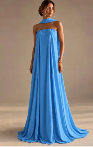 Vestido longo de festa azul TAM ÚNICO