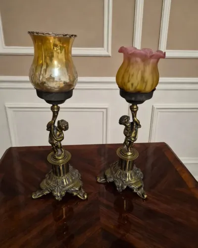 Raridade/ Antiguidade Par de Luminárias Anjo/ Querubim em Bronze - Anos 60/70.