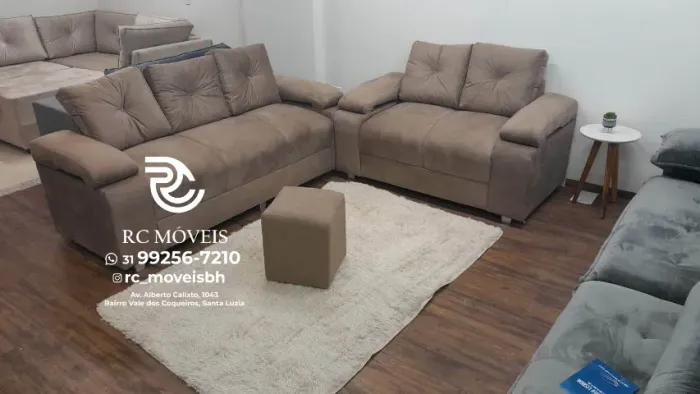 Sofá Sonata 2 e 3 Lugares Braço Fofão - Conjunto Confortável em Suede D33