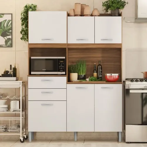 Armário de Cozinha 6 Portas 2 Gavetas Harmonia Demobile Amendola Branco