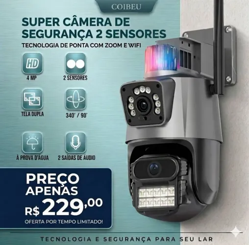 Câmera de Segurança Wi Fi Lente Dupla A Prova D'Água