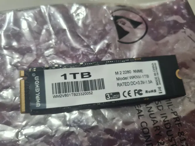 SSD NVME 1TB, 100%, Devidamente embalado em plástico anti estático 
