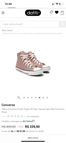 Tênis Converse Chuck Taylor All Star Casual Cano Alto Feminino Rosa Original