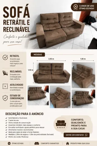 SOFÁ RETRÁTIL E RECLINÁVEL - 2 LUGARES |
