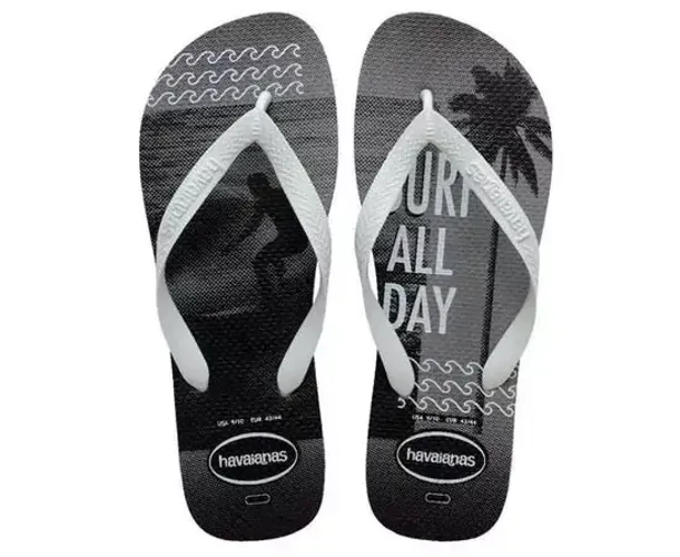 Chinelos Havaianas Top Athletic Cinza Aço Preto Branco