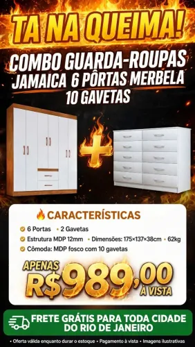 Combo: Roupeiro Casal+Cômoda+FRETE GRÁTIS: Acaba não, MUNDÃO!