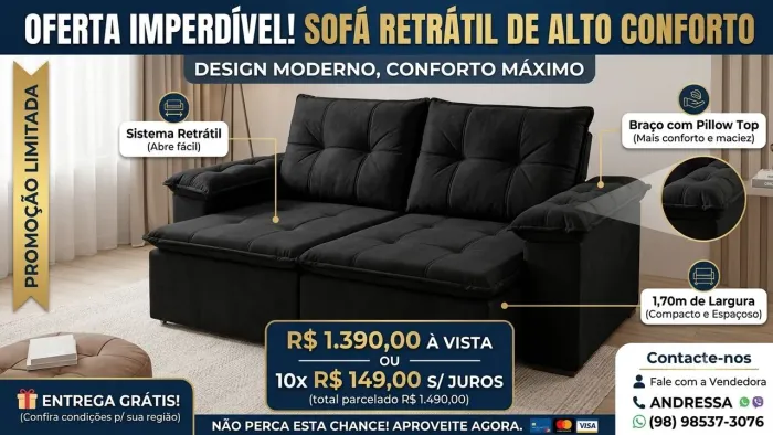 Sofá retrátil a pronta entrega e frete grátis