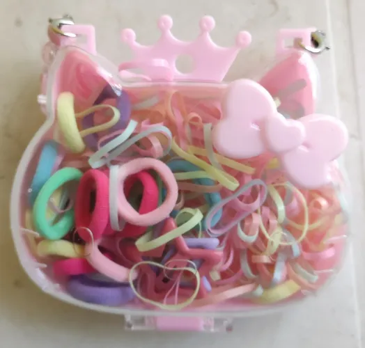 Kit Infantil de Elásticos para Cabelo com Bolsinha Gatinho Rosa