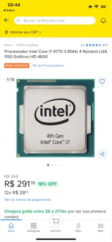 Vendo kit upgrade Processador i7 4770 3.40ghz Placa mãe Intel db85fl lga 1150