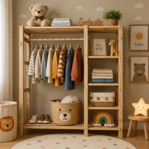 Estante Madeira Pinus Maciça Balcão Decoração Casa 5 Prateleiras