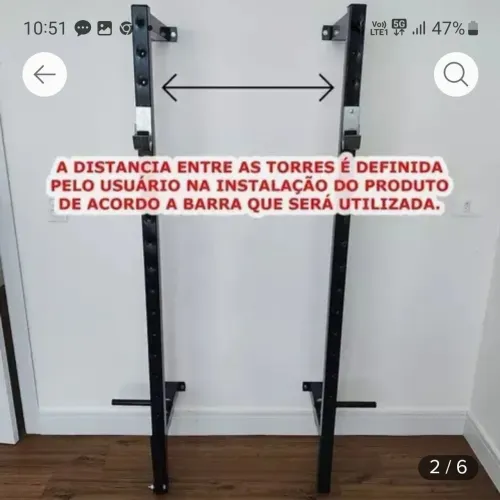 Rack de parede regulável p/ agachamento, supino e biceps 1,7 m