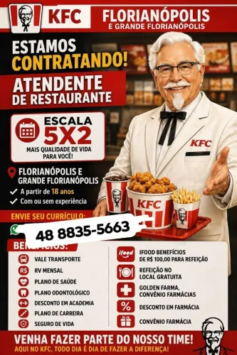 Vaga para atendente de Restaurante kfc
