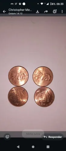 4 moeda americana de um centavo (One Cent) de 2019