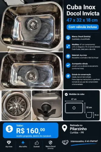 Cuba de Inox Docol Invicta 47x32x18 cm