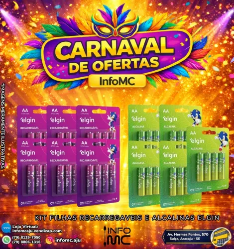 Kit pilhas recarregáveis e alcalinas elgin