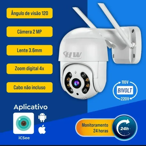 Câmera de Segurança WiFi HW Full HD 360° - Visão Noturna e Áudio (Nova)