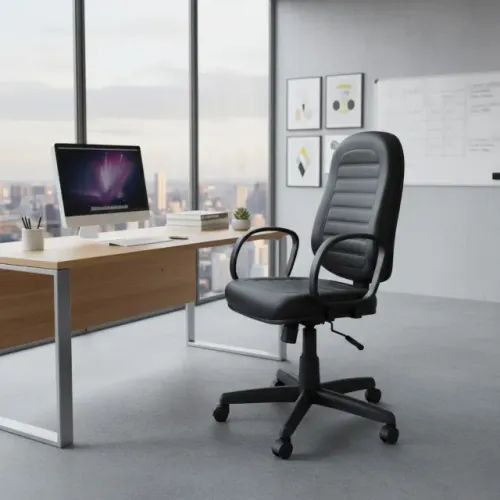 Cadeira Presidente Baixa Costurada Braço Corsa Cor Preta Conforto Ergonômico 30102