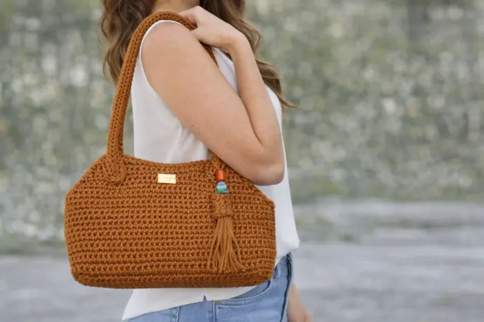 Bolsa de crochê em fio náutico