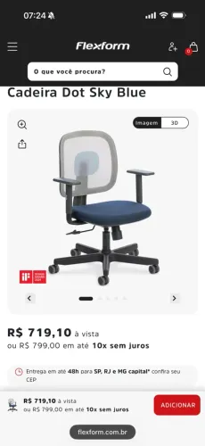 Cadeira de Escritório Flexform Dot Sky Blue - Ergonômica