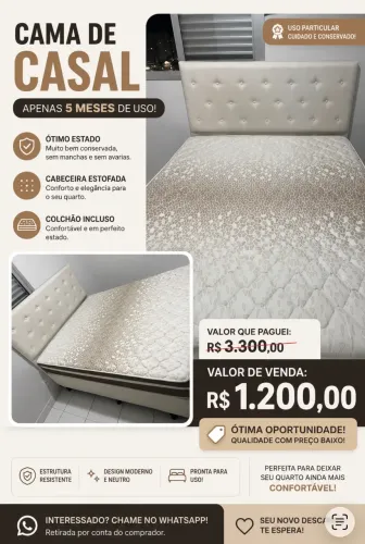 Cama de Casal Seminova- Apenas 5 meses de uso