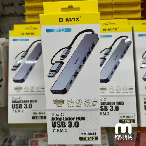 Hub Adaptador USB 3.0 e Tipo-C 7 em 2 Multiportas - B-MAX