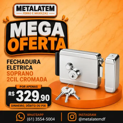 Fechadura Elétrica Soprano 2 Cilindros Cromada