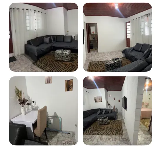 Sofá em L couro preto