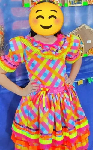 Vestido Festa Junina Tam 14 + Laço de cabelo